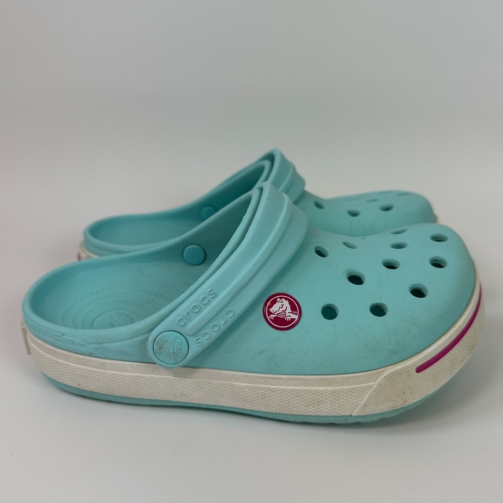 Crocs Original Crocband Clog Aqua Blue White Pink Kids Girls J6 Shoes